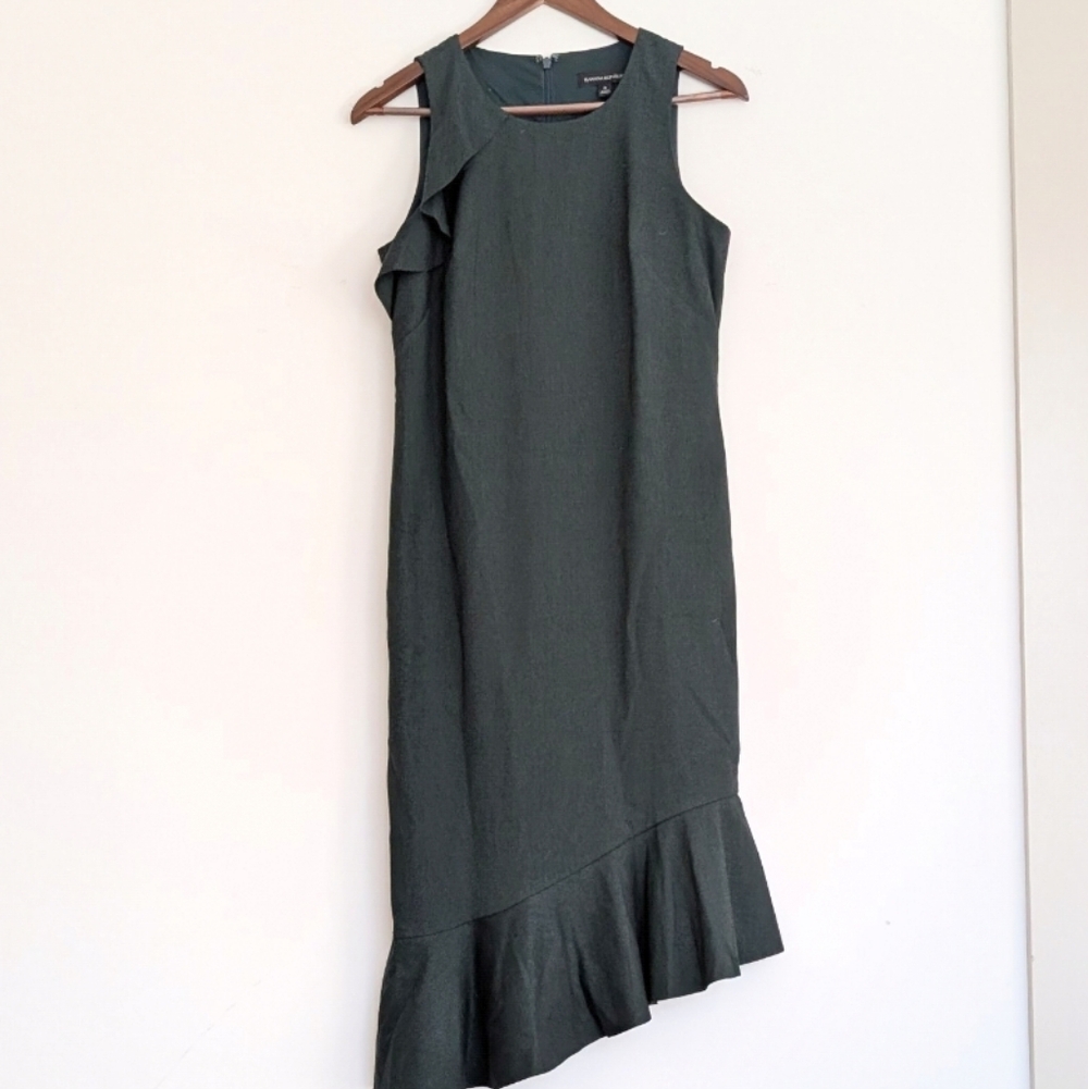 Banana Republic flounce Assymentical Career Dark Green Dress Workwear Size 6